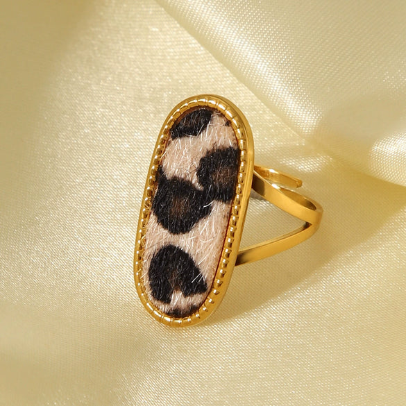 Stainless Steel Velvet Leopard Print Geometric Ring Electroplated Women's Jewelry
