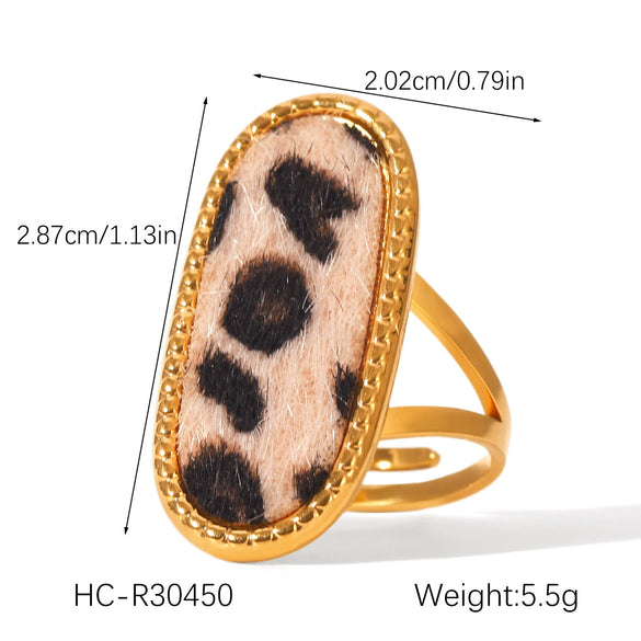 Stainless Steel Velvet Leopard Print Geometric Ring Electroplated Women's Jewelry