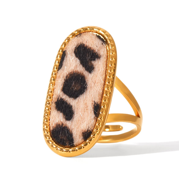 Stainless Steel Velvet Leopard Print Geometric Ring Electroplated Women's Jewelry