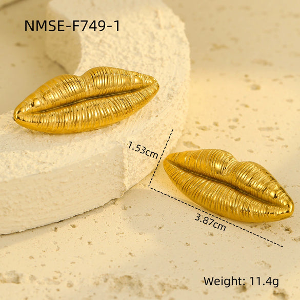 Stainless Steel Vintage Lip Earrings With Electroplating Treatment