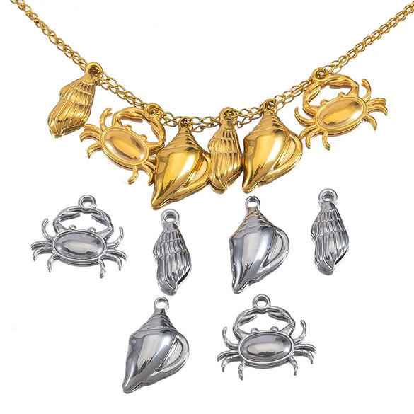Stainless Steel Vintage Marine Crab Conch Pendant Necklace Electroplated Gold Jewelry