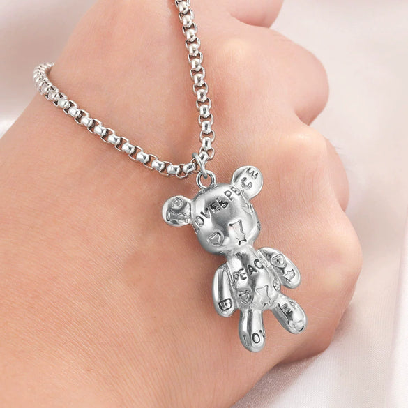 Stainless Steel Vintage Personality Violent Bear Pendant Necklace With Compass Pattern And Electroplating Treatment