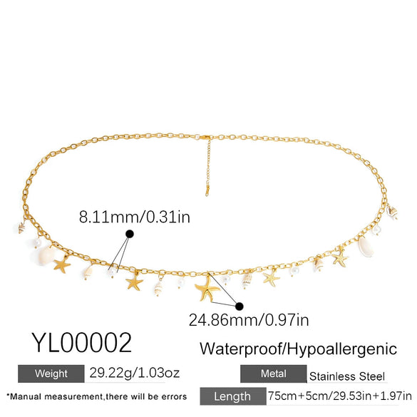 Stainless Steel Waist Chain Tropical Style Natural Shell Waist Ornament