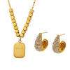 316L Stainless Steel Water Drop And Square Geometric Carving Electroplated Earrings And Pendant Necklace For Women