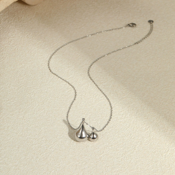 Stainless Steel Water Drop Geometric Pendant Necklace For Women With Electroplating