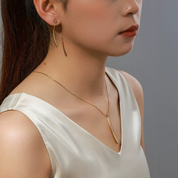 Stainless Steel Water Drop Long Strip Jewelry Set With Electroplating For Women