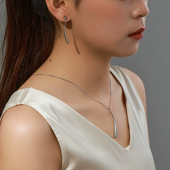 Stainless Steel Water Drop Long Strip Jewelry Set With Electroplating For Women