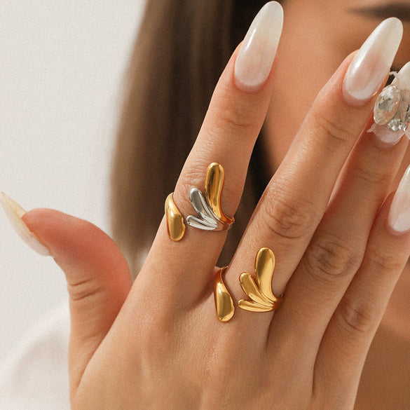 Stainless Steel Water Drop Open Ring Electroplated Geometric Minimalist Hand Jewelry
