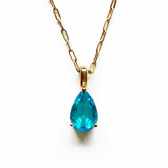 Stainless Steel Water Drop Shaped Zircon Pendant Necklace With 12 Zodiac Flower Electroplating