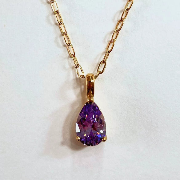 Stainless Steel Water Drop Shaped Zircon Pendant Necklace With 12 Zodiac Flower Electroplating