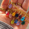 Stainless Steel Water Drop Shaped Zircon Pendant Necklace With 12 Zodiac Flower Electroplating