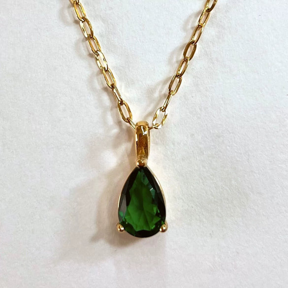 Stainless Steel Water Drop Shaped Zircon Pendant Necklace With 12 Zodiac Flower Electroplating