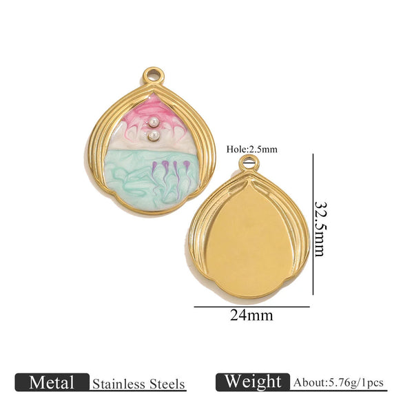 Stainless Steel Water Drop Shell Inlaid Pearl Starfish Oval Pendant Electroplated Diy Accessories Wholesale
