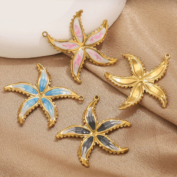 Stainless Steel Water Drop Shell Inlaid Pearl Starfish Oval Pendant Electroplated Diy Accessories Wholesale