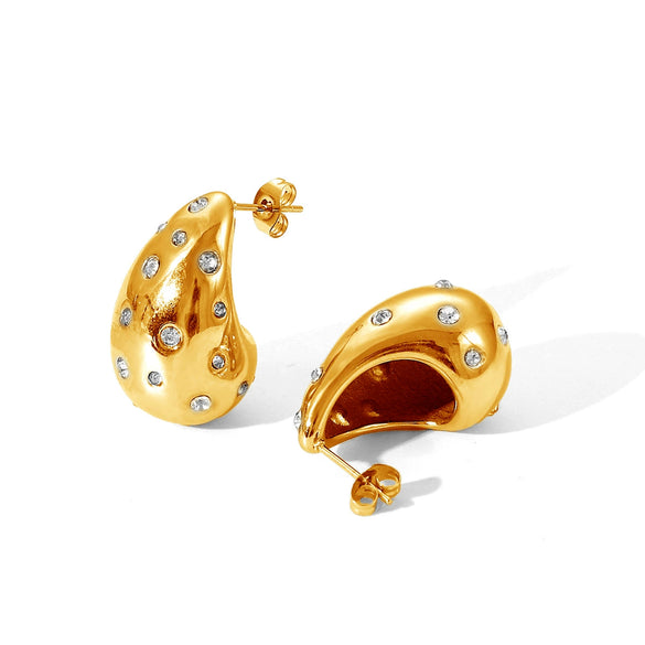 Stainless Steel Water Drop Women's Highend Fashion Personality Electroplated Geometric Diamond Set Pearl Earrings
