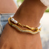 Stainless Steel Wave Bracelet With Diamonds Electroplated French Retro Geometric Style