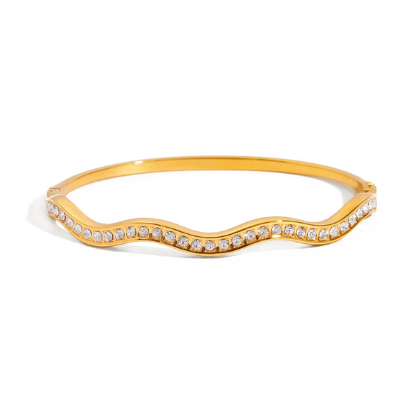 Stainless Steel Wave Bracelet With Diamonds Electroplated French Retro Geometric Style