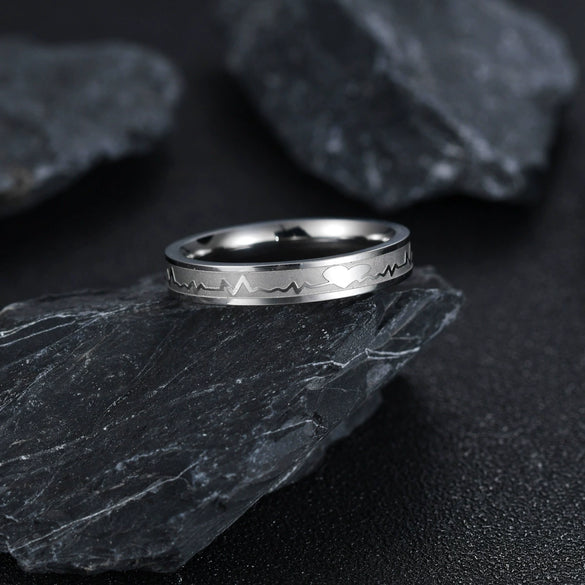 Stainless Steel Wave Pattern Seiko Couple Rings