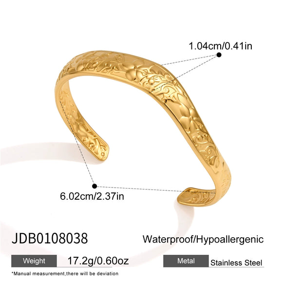 Stainless Steel Waveshaped Open Bangle Bracelet With Geometric Plated Finish Fashion Jewelry