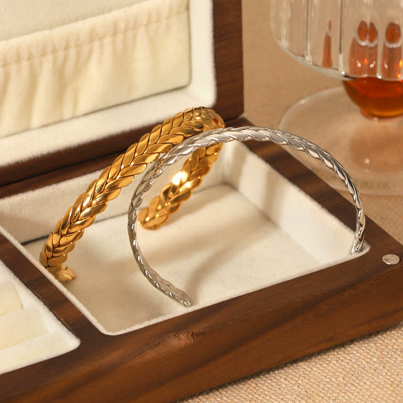 Stainless Steel Wheat Ear Open Bracelet For Women Electroplated Simple Highend Nonfading Hand Jewelry