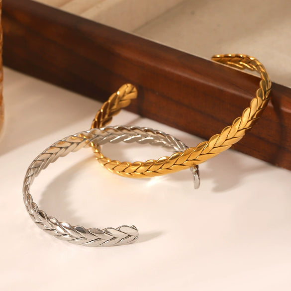 Stainless Steel Wheat Ear Open Bracelet For Women Electroplated Simple Highend Nonfading Hand Jewelry