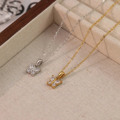 Stainless Steel White Gold Plated Gold Plated Elegant Simple Style Butterfly Plating Inlay Zircon Pendant Necklace