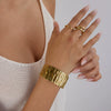 Stainless Steel Wide Bracelet Minimalist Design Unique Texture Electroplated Geometric Jewelry