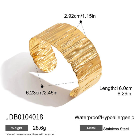 Stainless Steel Wide Bracelet Minimalist Design Unique Texture Electroplated Geometric Jewelry