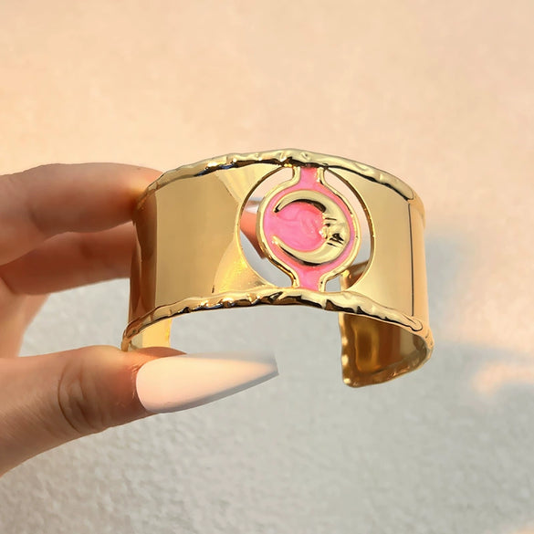 Stainless Steel Wide Bracelet Retro Geometric Electroplating Jewelry For Women