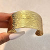 Stainless Steel Wide Version Retro Exaggerated Hammer Pattern Electroplated Gold Bracelet Jewelry