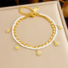 Stainless Steel Women's Anklet With Woven Rice Bead Oil Drop And Flower Pattern