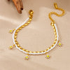 Stainless Steel Women's Anklet With Woven Rice Bead Oil Drop And Flower Pattern