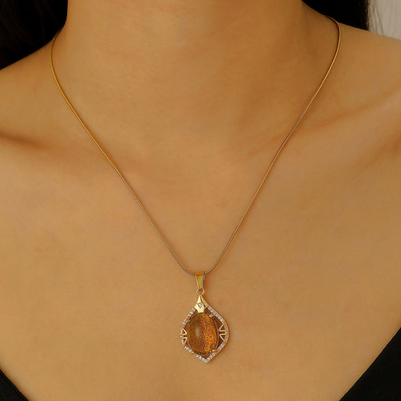 Stainless Steel Women's Baroquestyle Pendant Necklace With Leaf Animal And Zodiac Inlaid Gemstones