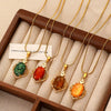 Stainless Steel Women's Baroquestyle Pendant Necklace With Leaf Animal And Zodiac Inlaid Gemstones