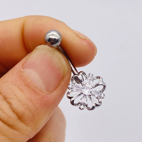 Stainless Steel Women's Body Piercing Jewelry Navel Ring With Heartshaped Butterfly Starshaped Leaves Pendant Alloy Inlaid Artificial And Semiprecious Stones Electroplated
