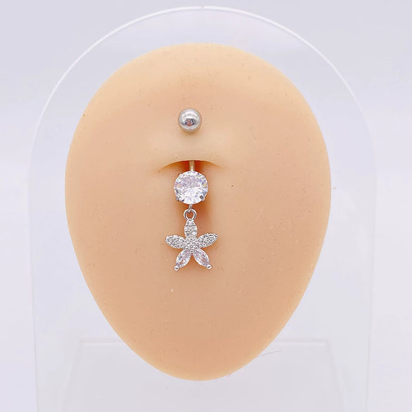 Stainless Steel Women's Body Piercing Jewelry Navel Ring With Heartshaped Butterfly Starshaped Leaves Pendant Alloy Inlaid Artificial And Semiprecious Stones Electroplated