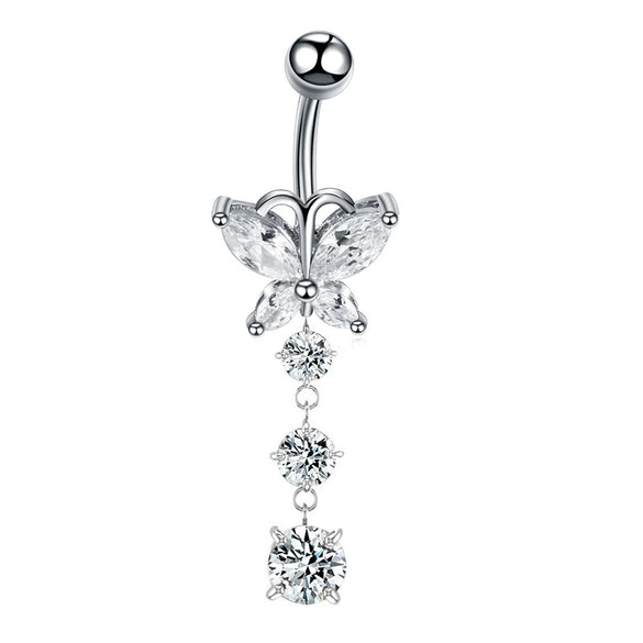 Stainless Steel Women's Body Piercing Jewelry Navel Ring With Heartshaped Butterfly Starshaped Leaves Pendant Alloy Inlaid Artificial And Semiprecious Stones Electroplated