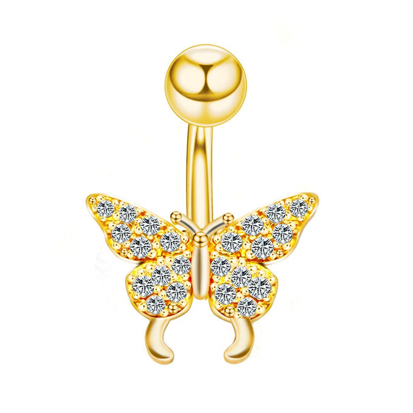 Stainless Steel Women's Body Piercing Jewelry Navel Ring With Heartshaped Butterfly Starshaped Leaves Pendant Alloy Inlaid Artificial And Semiprecious Stones Electroplated