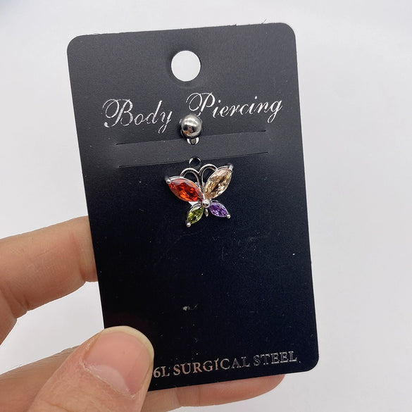 Stainless Steel Women's Body Piercing Jewelry Navel Ring With Heartshaped Butterfly Starshaped Leaves Pendant Alloy Inlaid Artificial And Semiprecious Stones Electroplated