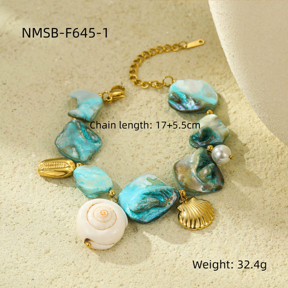 Stainless Steel Women's Bracelet Light Luxury Vacation Style With Shell Pearl And Electroplating