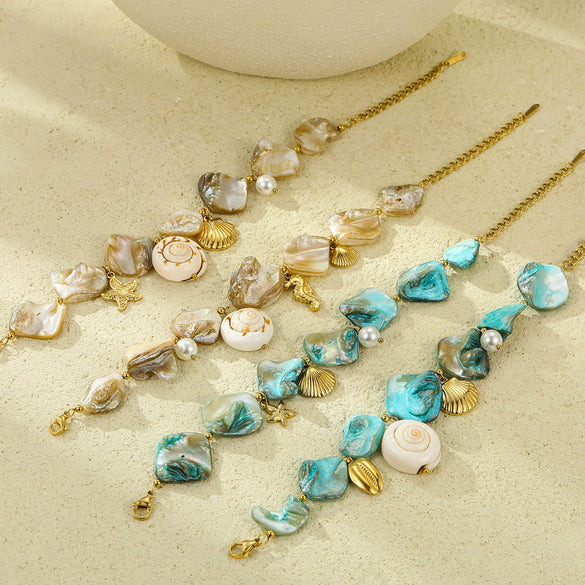 Stainless Steel Women's Bracelet Light Luxury Vacation Style With Shell Pearl And Electroplating