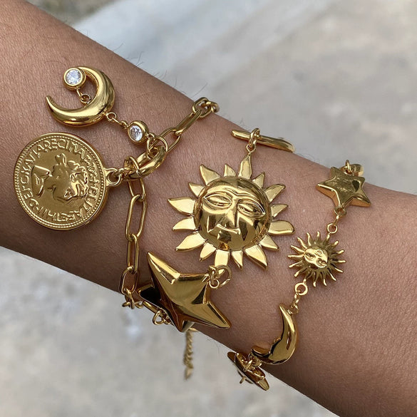 Stainless Steel Women's Casual Minimalist Bracelet With Star And Geometric Pattern Electroplated