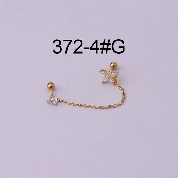 Stainless Steel Women's Double Ear Hole Ear Bone Nail Earrings With Flower Pattern And Electroplating Design