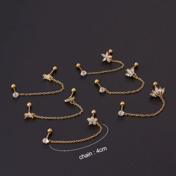 Stainless Steel Women's Double Ear Hole Ear Bone Nail Earrings With Flower Pattern And Electroplating Design