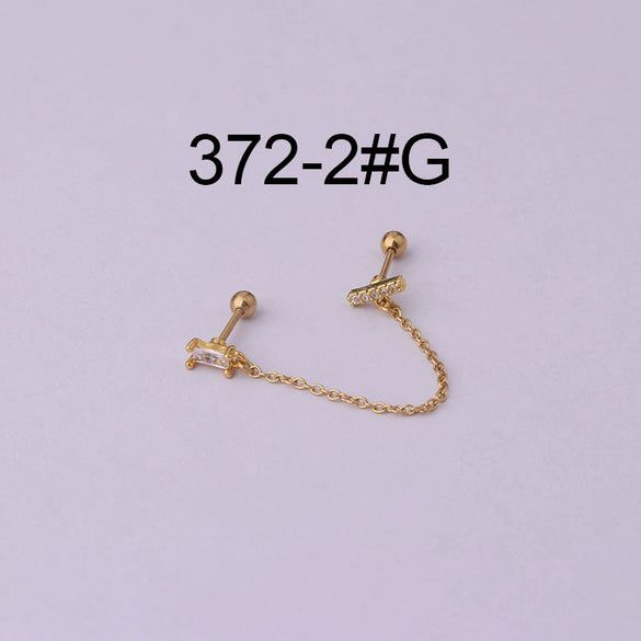 Stainless Steel Women's Double Ear Hole Ear Bone Nail Earrings With Flower Pattern And Electroplating Design