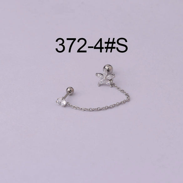 Stainless Steel Women's Double Ear Hole Ear Bone Nail Earrings With Flower Pattern And Electroplating Design