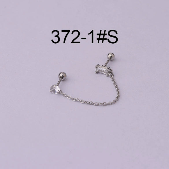 Stainless Steel Women's Double Ear Hole Ear Bone Nail Earrings With Flower Pattern And Electroplating Design
