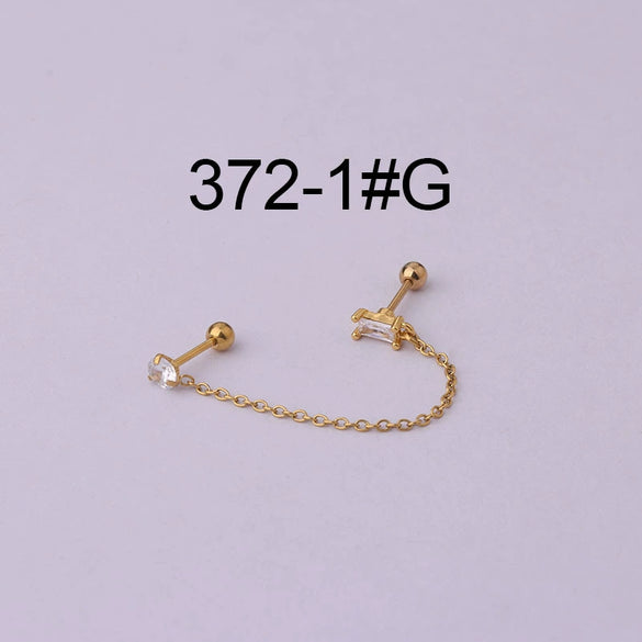 Stainless Steel Women's Double Ear Hole Ear Bone Nail Earrings With Flower Pattern And Electroplating Design