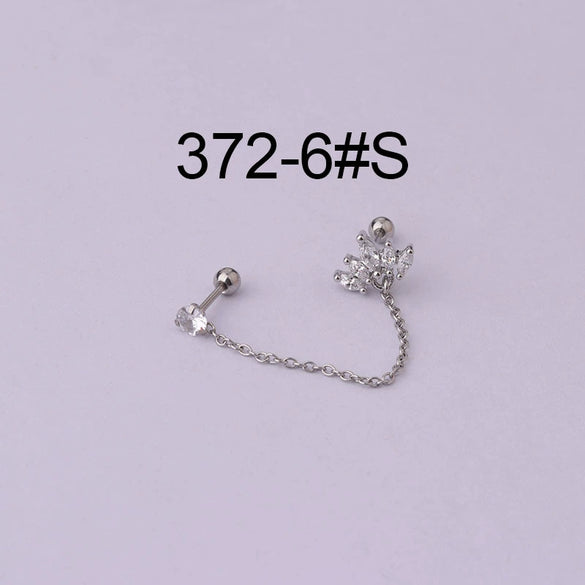 Stainless Steel Women's Double Ear Hole Ear Bone Nail Earrings With Flower Pattern And Electroplating Design