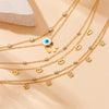 Stainless Steel Women's Double Layer Stacked Small Flower Eyes Water Drop Diamond Tassel Chain Anklet